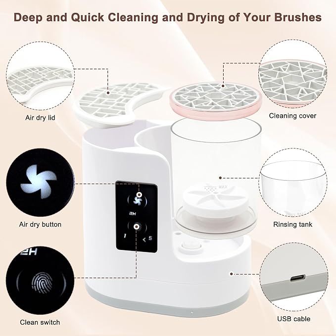 Electric Makeup Brush Cleaner Machine With Makeup Brush Dryer, Automatic Spinning Cosmetic Brushes Cleaner Tool Fit for All Size Makeup Brush with Makeup Brush Cleaning Mat