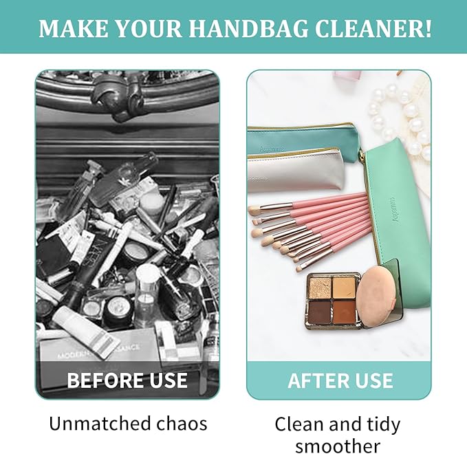 3PCS Small Makeup Bag for Purse, Mini Portable Cosmetic Bag for Women, Coin Purse Lipstick Cosmetic Accessories Leather Organizer, Small Travel Kit Storage Pouch