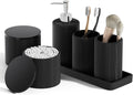 6-Piece Black Bathroom Set - Mesh Textured Resin Bathroom Accessories Set with Soap Dispenser, Toothbrush Holder, Cup, Vanity Tray & Apothecary Jars for Small Spaces