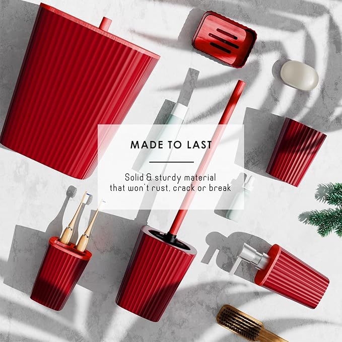 Clara Clark Bathroom Set - Christmas Bathroom Accessories Set, 14PC Bathroom Accessory Set, Christmas Bathroom Sets with Bathroom Rugs, Adhesive Corner Shower Caddy Hanging, Toilet Brush & Trash Can