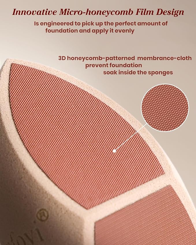 Large 2 Pcs Honeycomb Film Makeup Sponges for Foundation, Reduce Liquid & Foundation Waste,Skip the Pre-Wetting Blender Process,Soft and Latex