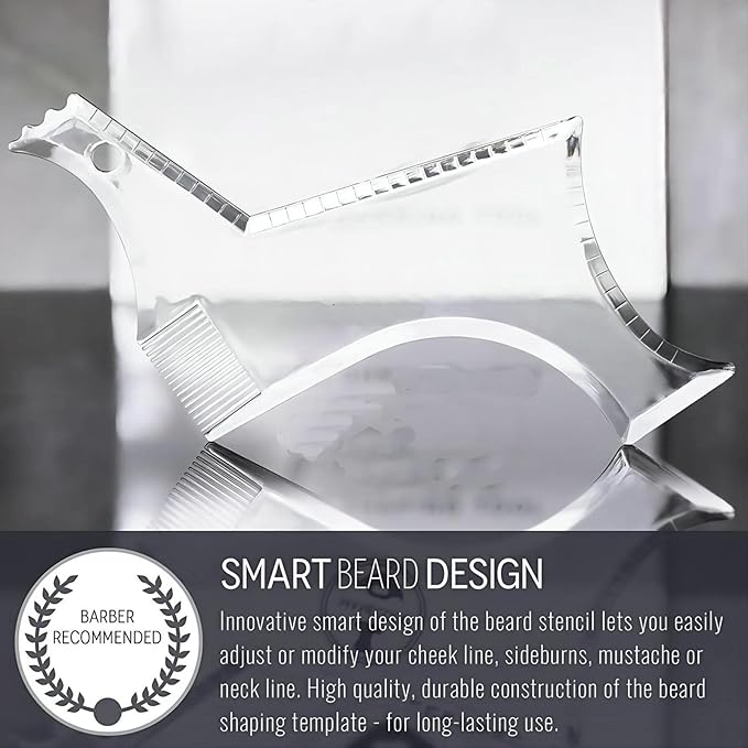 Men's Beard Shaping Tool With Inbuilt Comb Transparent Template Styling Comb Templates for Goatee Mustache Sideburns, Jaw Cheek/Neck Line, Symmetric/Curve/Step Cut (Clear-2pcs)