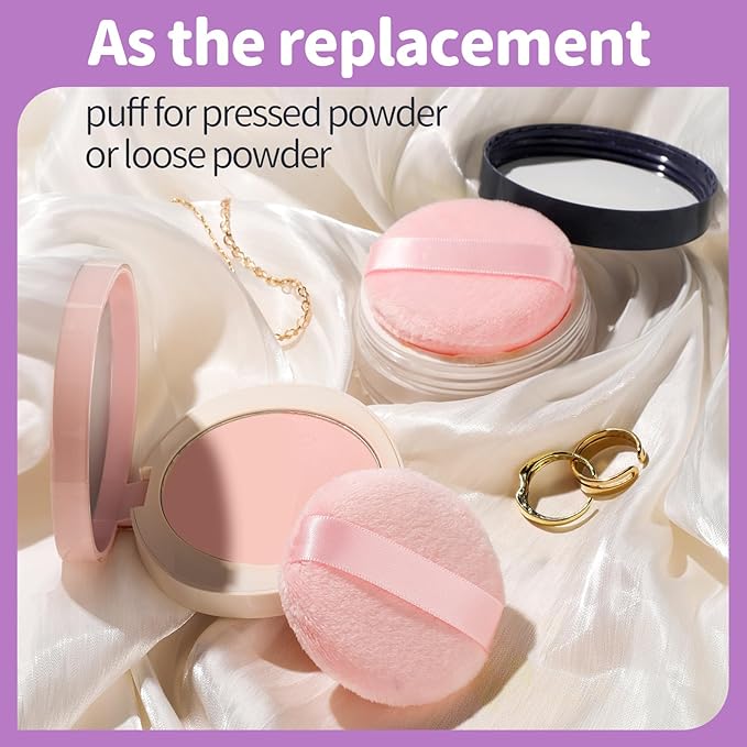 Teenitor 3Pcs Pink Powder Puff, 2.36 Inch Powder Puffs for Face Powder, Soft Applicator for Loose Pressed Powder, Small Makeup Puff With 3 Cases
