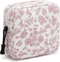 Small Makeup Bag for Purse,Mini Cosmetics Bag cute Zipper corduroy Cosmetic Pouch Storage Pouch Travel Toiletry Organizer for Women Girls(Plants Pink)