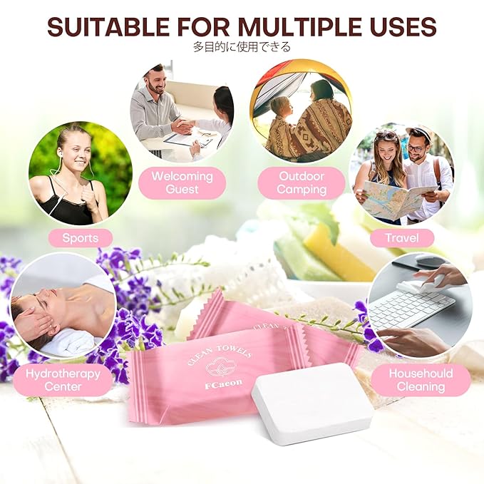 Compressed Towel Tablets Large Ultra Soft Disposable Face Towel Individually Wrapped 12x9 Inch Portable Washcloths for Makeup Removal Beauty Salon Gym Camping Travel Outdoor Sports(20 Pcs Pink)
