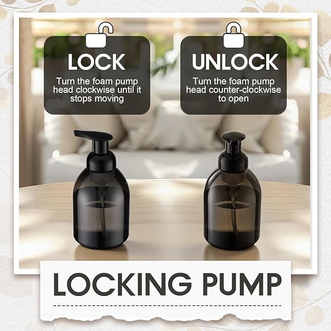 Uiifan 16 Pcs 17 oz Black Foaming Soap Dispenser Refillable Foam Pump Bottle Liquid Plastic Container for Kitchen Bathroom Commercial Concentrated or Regular Shampoo Body Wash Dish Liquid Soap