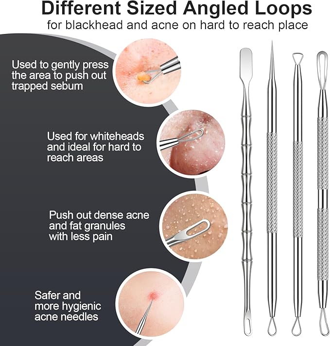 Pimple Popper Tool kit Blackhead Remover Comedone Extractor Kit with Box for Easily Remove blackheads, Acne, Blemishes, Whiteheads, pimples and Papules from the face and Bonus Gift -11pcs