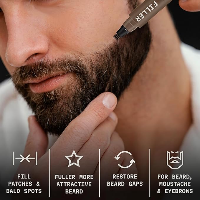 Striking Viking 2 Pack Beard Pencil Filler for Men, Grey Brown (Grey) - Contour, Fill, & Define Your Beard with 3rd Generation Long Lasting Waterproof Beard Pen Kit Including Brush