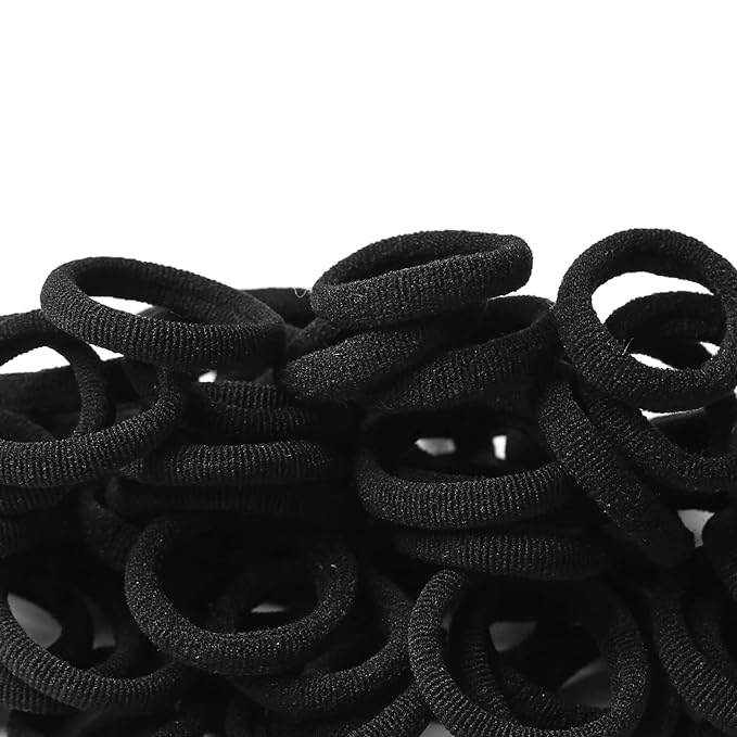 WANBY Hair Ties Mini Seamless Black Hair Bands Soft Elastics Ponytail Holders Hair Ties (100 Pcs)