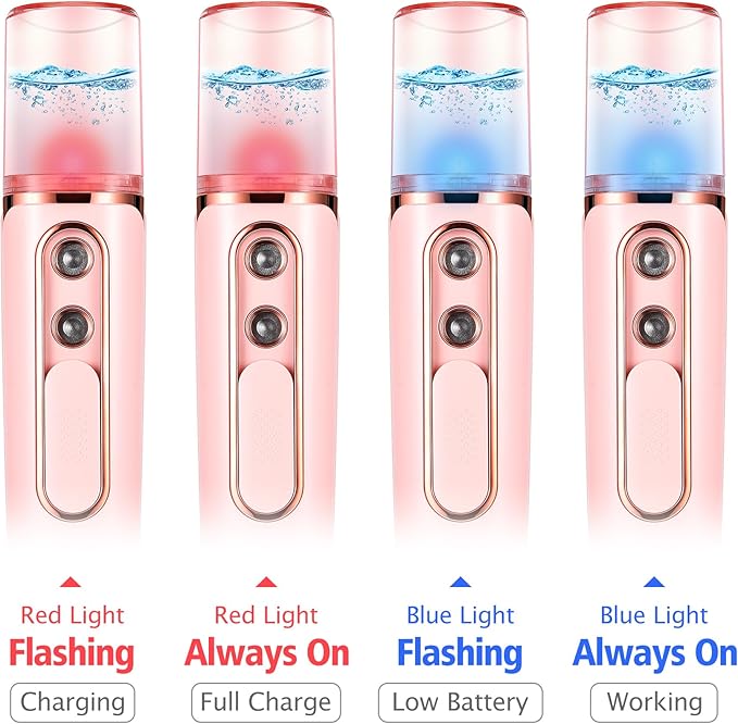 Nano Mister for Eyelash Extensions, Portable Facial Mist Sprayer with 2 Nozzles, 30ml Water Tank - USB Rechargeable Handheld Face Atomizer for Makeup and Skin Hydration - Pink
