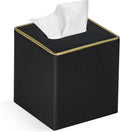 Tissue Box Cover Square PU Leather Facial Tissue Box Holder for Dresser Bathroom Decor (Black Pearl)