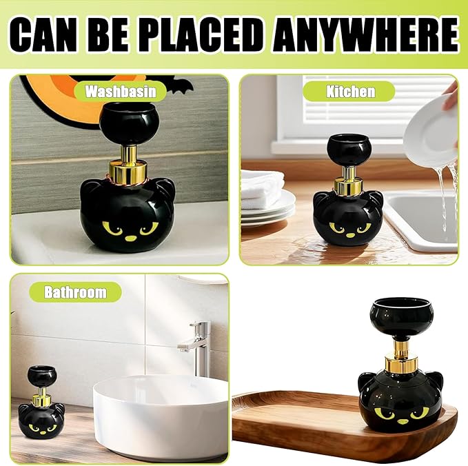 Cute Cat Paw Foam Soap Dispenser, Black Kitty Refillable Foaming Pump Bottle, Refillable Eco-Friendly Hand Soap Dispenser