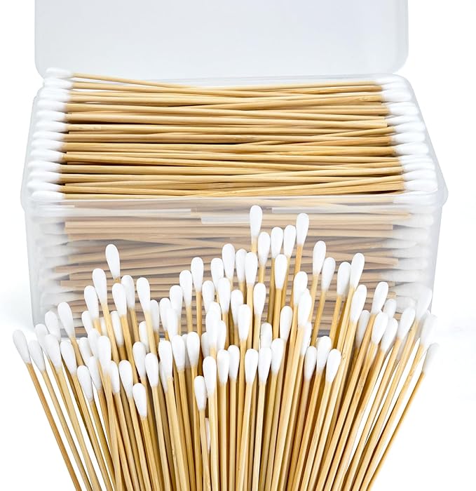 500/1000 Count 6'' Long Round/Pointed Cotton Swabs Durable Stem, Lint- Free Gun Cleaning Swabs Pure Cotton Tips for Gun Maintenance, Makeup, Pet Care, Equipment (Detailed Work)