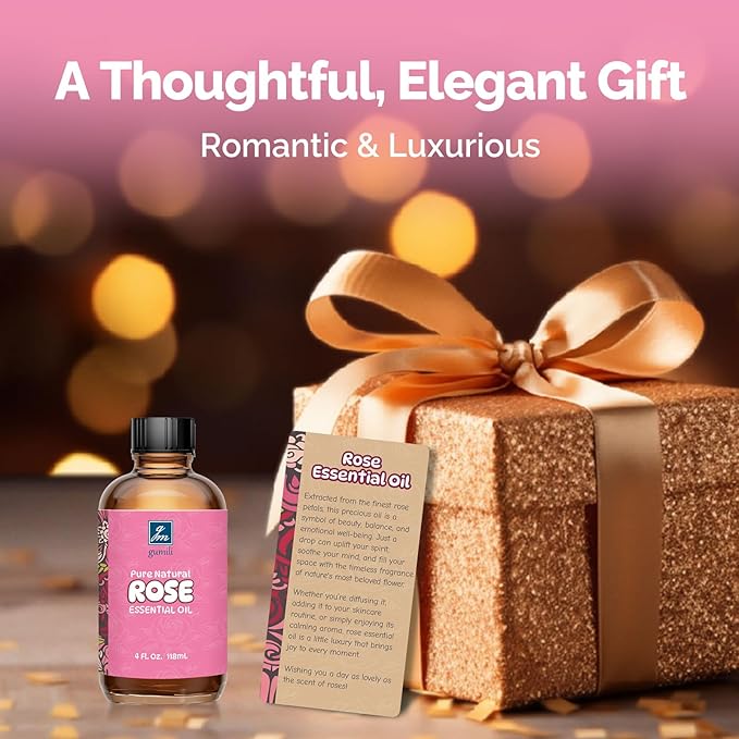 Rose Essential Oil for Face, Hair, Body, Skin, Aromatherapy, Essential Oils Diffuser, DIY Blends - 4 Oz
