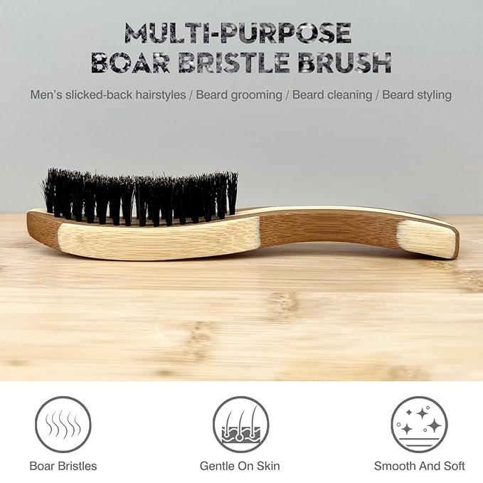 Beard Brush for Men – Ergonomic Curved Design for Beard & Mustache Grooming and Styling – Promotes Beard Growth – Portable and Travel-Friendly