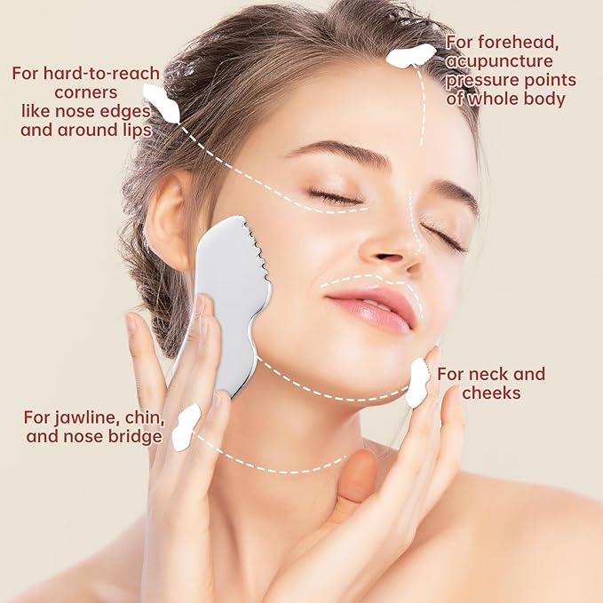Stainless Steel Gua Sha Facial Tools Metal Detail Gua Sha Stone Body Lymphatic Drainage Massager Face Guasha Face Sculpting Tool Skin Care