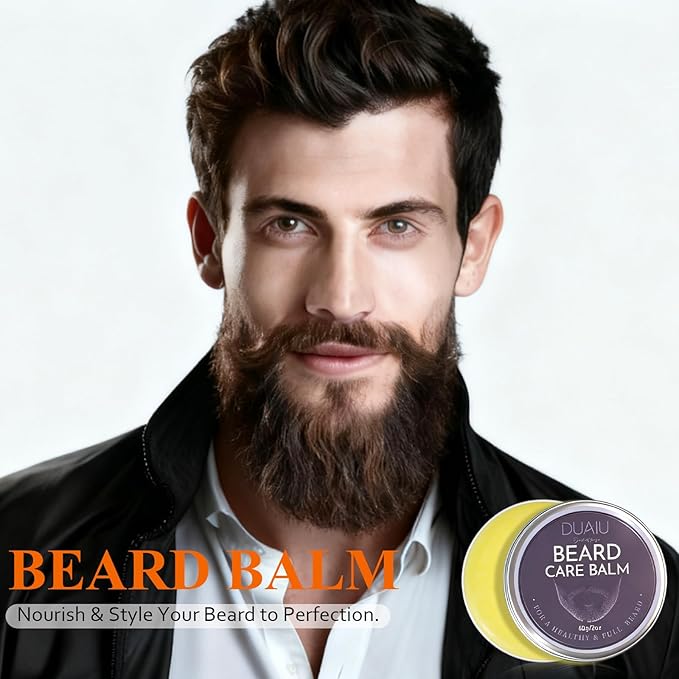 DUAIU Beard Grooming Kit for Men Care, Beard Oil & Beard Balm, Boar Bristles Brush, Multi-Comb and Scissors for Beard and Moustache Trimming and Styling - Great for Dad/Husband/Boyfriend Use