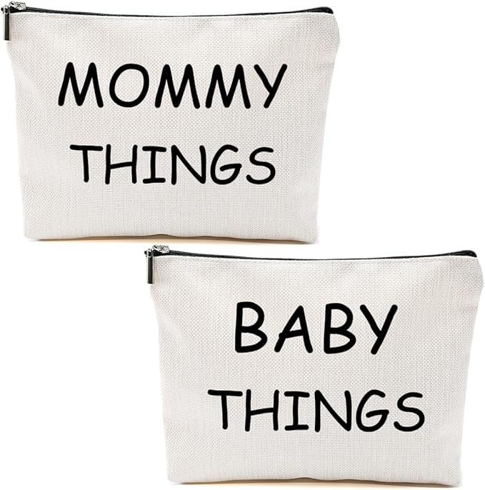 2PCS Mommy and Baby Makeup Bag-Travel Organizer for Mom and Baby Essentials,Cute Parent-Child Toiletry Bag,Canvas Zipper Organizer Bags for Diaper Bags Daily/Travel Use,New Mom Gifts