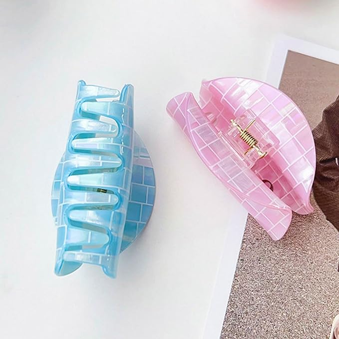 Checkered Hair Claw Clips, Acrylic Semicircle Checker Barrettes for Women Ladies Multicolor Medium Cute Jaw Clip Non Slip Strong Hold Claw Clamps Stylish Hair Accessories for Thin Thick Hair (4 Pack)