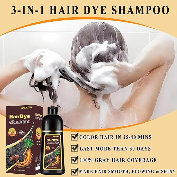 Dark Coffee Hair Dye Shampoo 3 in 1 for Gray Hair, Long-lasting & Natural Hair Color Shampoo, Herbal Ingredients Natural Shampoo Hair Dye Effect in Minutes, Gifts for Men Women 500ml