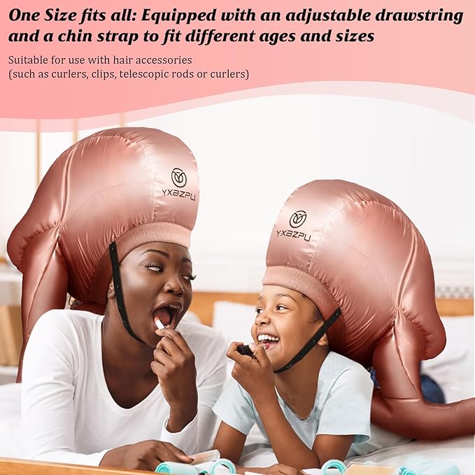 Bonnet Hair Dryer,Hooded Dryer Bonnet,Hair Dryer Hooded Diffuser Cap for Curly,Speeds Up Drying Time,Safety Deep Conditioning,Styling,Curling at Home(Pink)