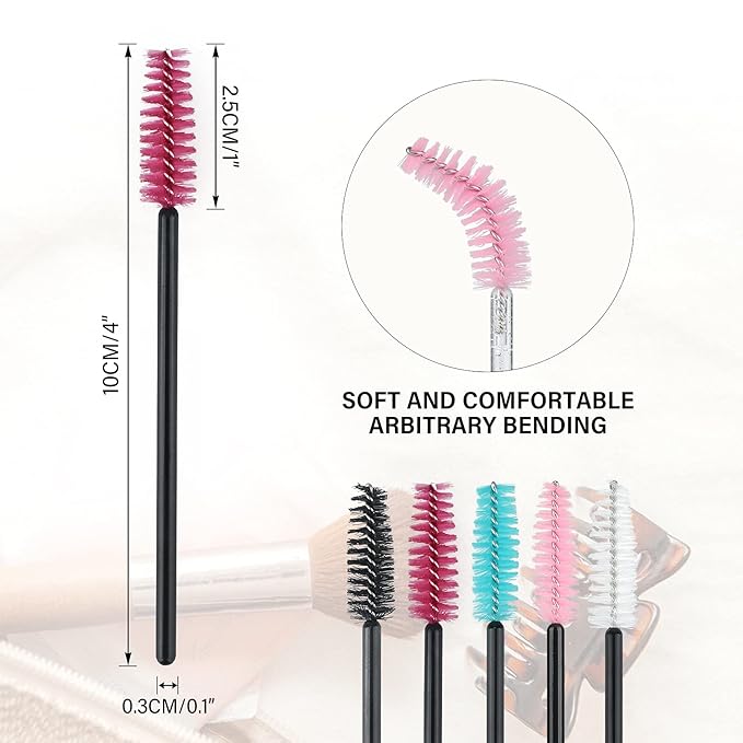 G2PLUS 100PCS Disposable Eyelash Brushes, Adjustable Mascara Wands Makeup Applicator, Lash Spoolies Brushes for Eyelash Extensions and Eyebrows (Multi-colored)
