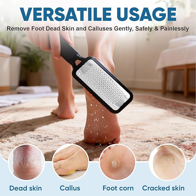 Foot File Callus Remover, Large Stainless Steel Foot Rasp, Heavy Duty Foot Scraper for Dead Skin and Hard Heels, Waterproof Pedicure Tools for at Home Foot Care