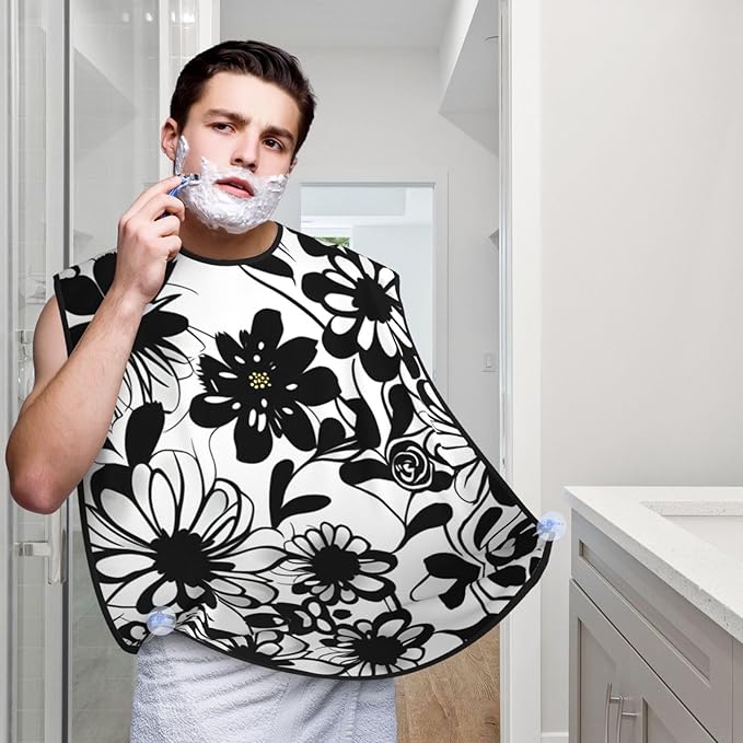 Black And White Marble Texture Print Beard Bib Shaving Apron, Beard Hair Trimming Cape Gift For Dad