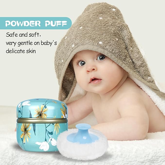 WEMEGA Body Powder Case with Powder Puff Powder Container Tea Box for Baby and Women Powder Puff and Powder Case for Travel (Flower butterfly1)