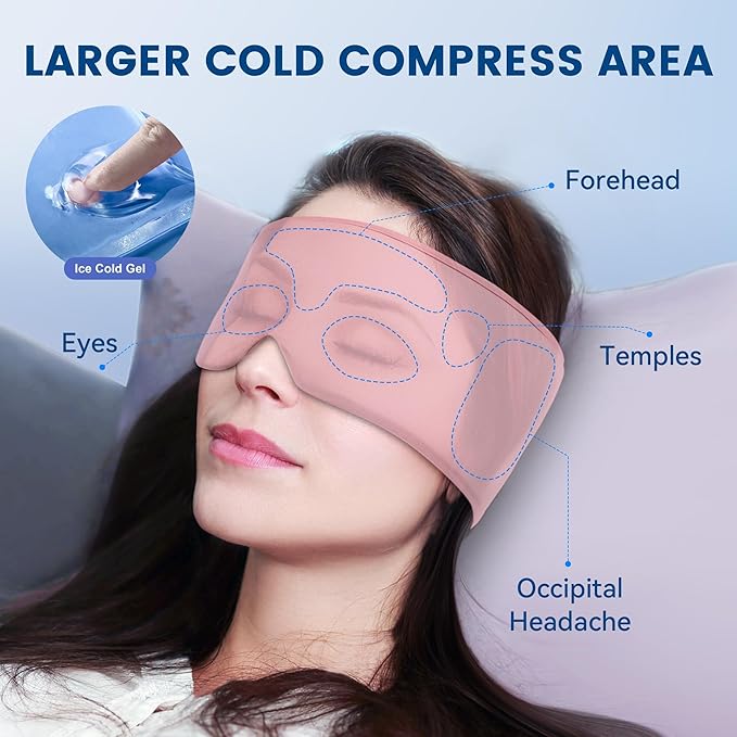 Cooling Eye Mask for Spa Care - Ultra-Flexible Ice Gel for Morning Depuffing & Dark Circles - 360° Eye Coverage - Luxury Self-Care Gifts - Cold Compress for migraines - Reusable Comfortable Pink