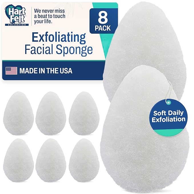 HartFelt 8ct Tear Drop Face Scrubber for Women | Reusable Facial Sponges for Daily Cleansing | Facial Exfoliating Pads for Removing Dead Skin, Dirt & Makeup | Made in USA
