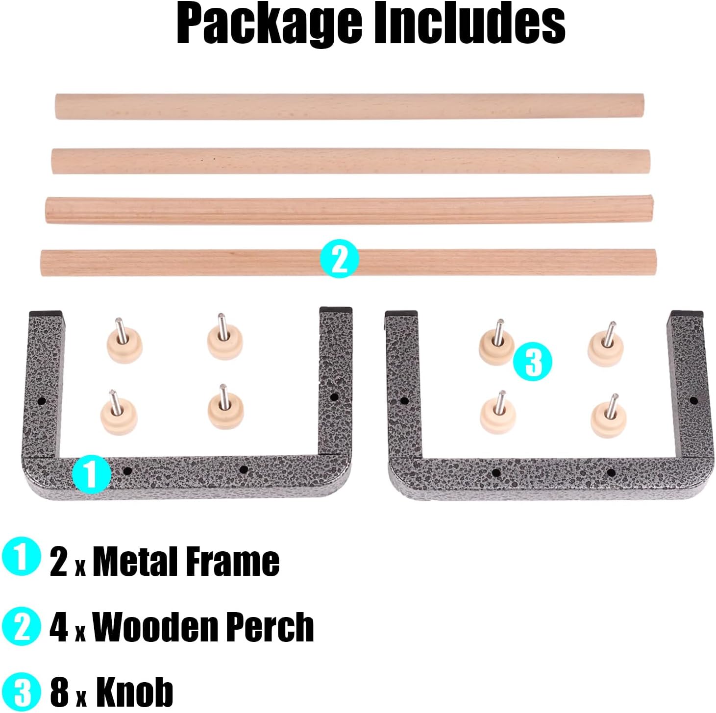 Large Bird Training Perch Long Stand for African Grey Macaw Big Birds, Durable Heavy Duty Rustproof Metal Frame with 4 Wooden Bars for Bird to Play Climb and Exercise Toy