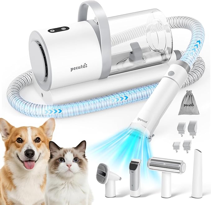 Pecute Dog Grooming Vacuum for Heavy Shedding, Quiet(55dB) 4-in-1 Pet Grooming Kit for Nervous Dogs & Cats, 12000Pa Dog Vacuum Brush for Shedding with Clipper, 1.5L Dust Cup, Home Grooming & Cleaning
