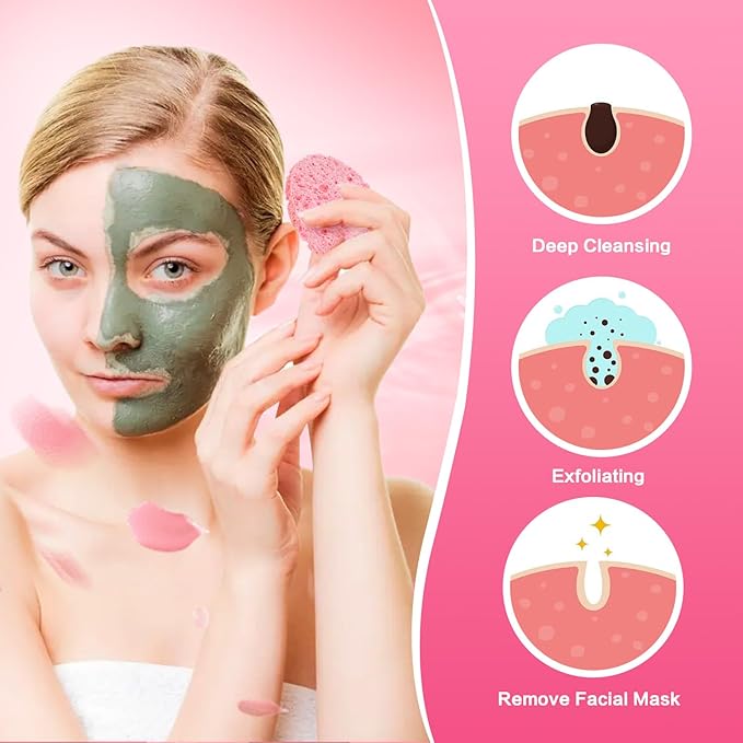 60-Count Compressed Facial Sponges Natural Cellulose - Reusable Professional Face Sponge for Cleansing, Exfoliating & Makeup Removal, Gentle Spa Skincare Tools for Travel Home Bath (pink)
