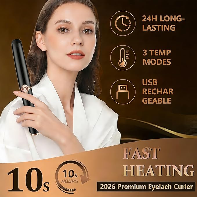 Heated Eyelash Curler - 2-in-1 Clip-Type Design, 3 Temperature Modes, USB Rechargeable Electric Eyelash Curler, Natural Curling 24H Long-Lasting Curl, Gift for Women & Girls, Shiny Black B