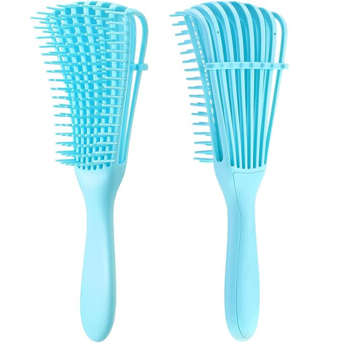 2 Pieces Detangling Brush for Afro America/African Hair Textured 3a to 4c Kinky Wavy/Curly/Coily/Wet/Dry/Oil/Thick/Long Hair, Knots Detangler Easy to Clean (Sky Blue)