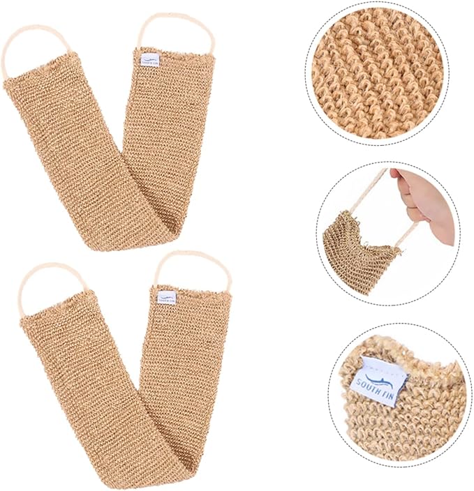 Happyyami 2pcs Back Scrubber Strap Ramie Jute Bath Exfoliator Wash Towel for Shower Gentle Skin-Friendly Design for Daily Use for Home Travel