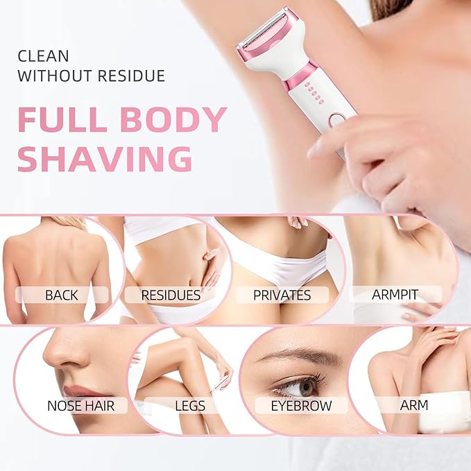 Electric Shaver Razors for Women - 5 in 1 Bikini Trimmer for Women Body Hair Trimmer Facial Hair Removal Cordless Rechargeable Body Shaver for Face Chin Arms Underarm Legs Arms Eyebrow (Pink)