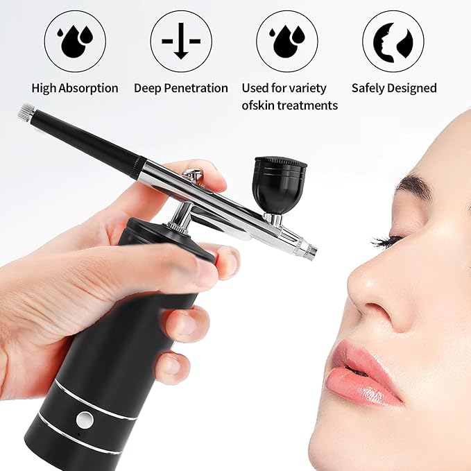 Airbrush Kit Air Brush Kit With Air Compressor Nail Charms Wireless Air Brush for Barber, Nail Art, Makeup, Model Painting (Black)