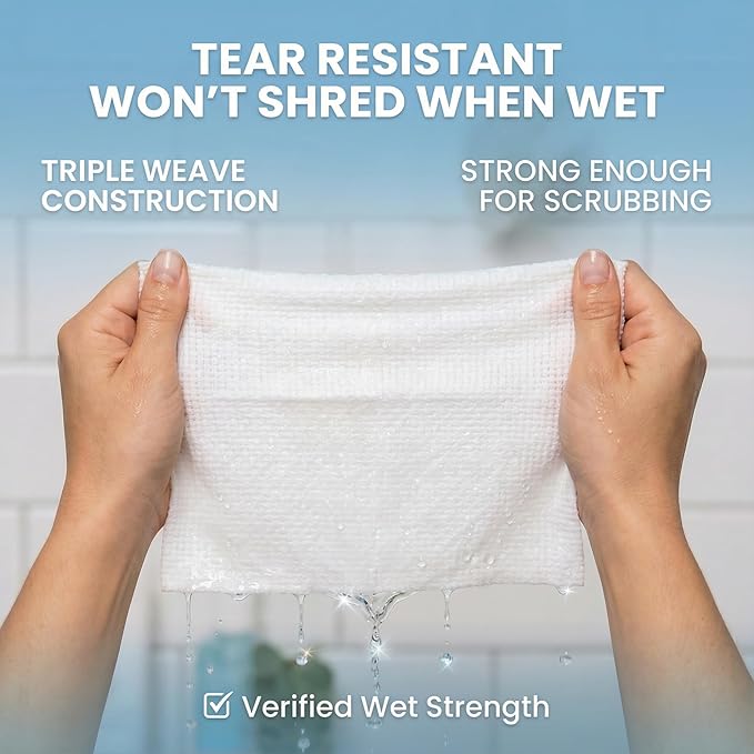 Disposable Face Towels XL 10x12-100% Viscose Eucalyptus Biodegradable Clean Facial Towels, 50 count - Ultra Soft & Lint-Free Towelettes for Acne-Prone & Sensitive Skin, Makeup Remover Dry Wipes