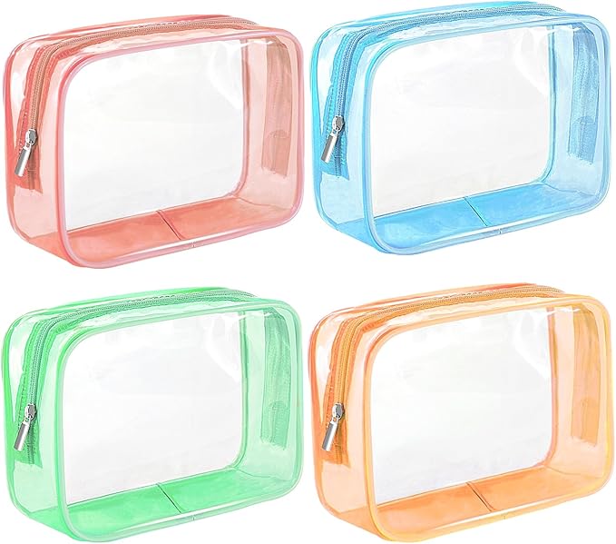 Clear Makeup Bag (4 Packs), TSA Approved Toiletry Bags for Traveling Small Size Cosmetic Storage Pouches for Women Organizer with Zipper (Set of 4 Clear Makeup Bag PVC)