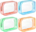 Clear Makeup Bag (4 Packs), TSA Approved Toiletry Bags for Traveling Small Size Cosmetic Storage Pouches for Women Organizer with Zipper (Set of 4 Clear Makeup Bag PVC)