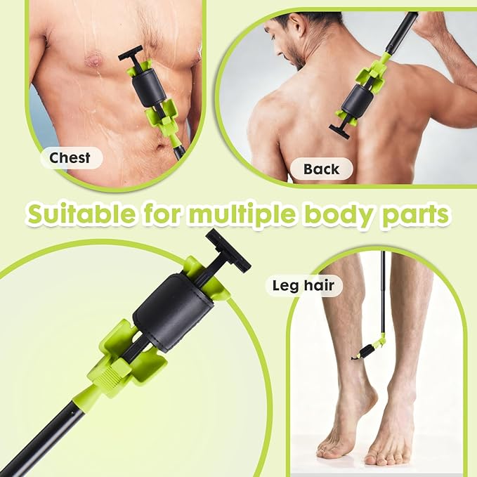 Back Shaver Extension Handle，Razor Extension Handle for Men,Long Handled Razor for Legs and Body,Adjustable Angle Back Trimmer with Telescopic 13-25 Inch Handle, Ideal for Elderly and Self-Care