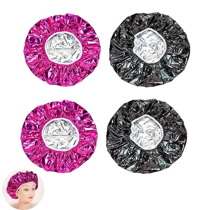 4 Pack Aluminum Foil Heat Cap Reusable Hair Streamer Deep Conditioning Caps Hair Processing Caps for Hydrating Argan Oil Hair Mask Deep Conditioner Perm Coloring Dye Damaged Hair Color-Treated