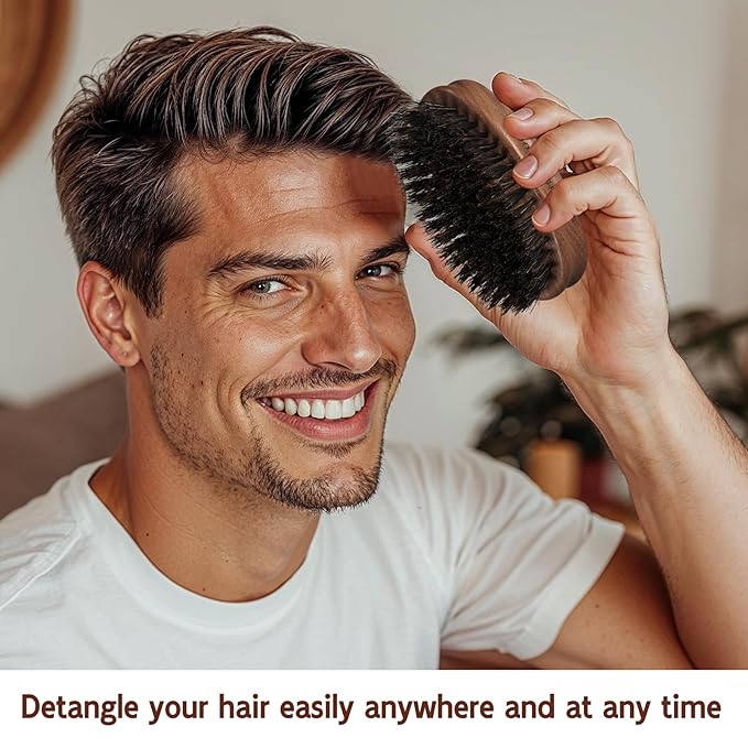 BRUSHZOO Beard Brush, Black Walnut Beard Brush for Men Facial Hair Styling, 100% Boar Bristle Brush for Soften Beard Reduce Beard-Itch
