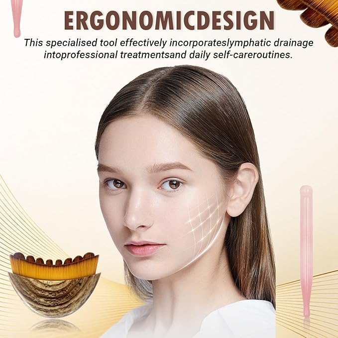 Lymphatic Contour face Brush and Jade Stone guasha Tool for face,Dry Lymphatic Drainage Massager,Ergonomically Designed to Fit The Skin Precisely and Relieve Fatigue