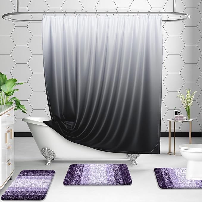 OLANLY Bathroom Rug Set 2 Piece, Soft Absorbent Microfiber Bath Rug Set, Non-Slip, Machine Wash Dry, Plush Shaggy Bath Mats for Bathroom (30"x20"+24"x16", Violet)
