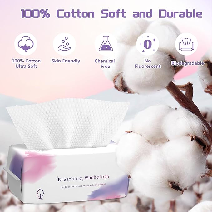 Disposable Face Towel 600 Count, Soft Cotton Face Towels, Dry Wipes Facial Cloths Towelettes for Washing and Drying, Lint Free Facial Tissue for Skincare, Makeup Remover and Cleansing
