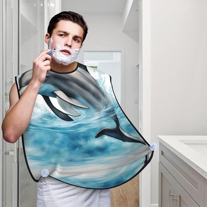 Pinks Cherry Blossoms Print Beard Bib Shaving Apron, Beard Hair Trimming Cape Gift For Dad