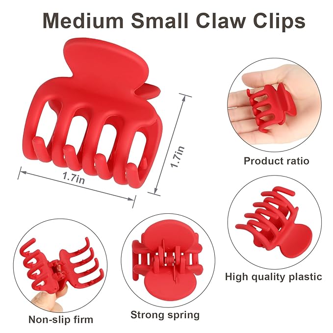 6 Pcs Hair Clips Small Claw Clips for Thin Hair Medium Matte Non-slip Hair Accessories for Women and Girls (Red)